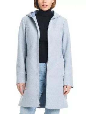 Vince Camuto Light Blue Faux Wool Hooded Zip Jacket Size Small